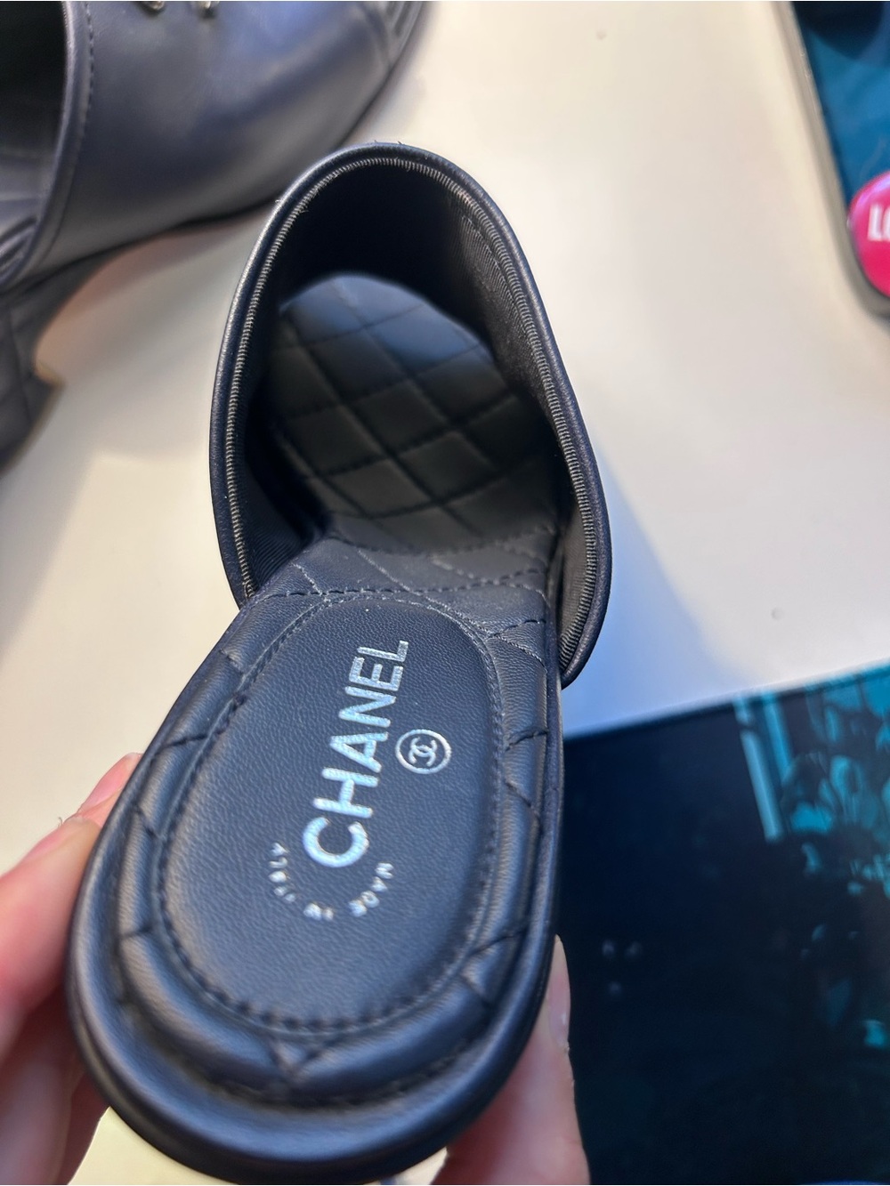 CHANEL Black Quilted Leather Open-Toe Mule with Silver CC - Picture 5 of 10